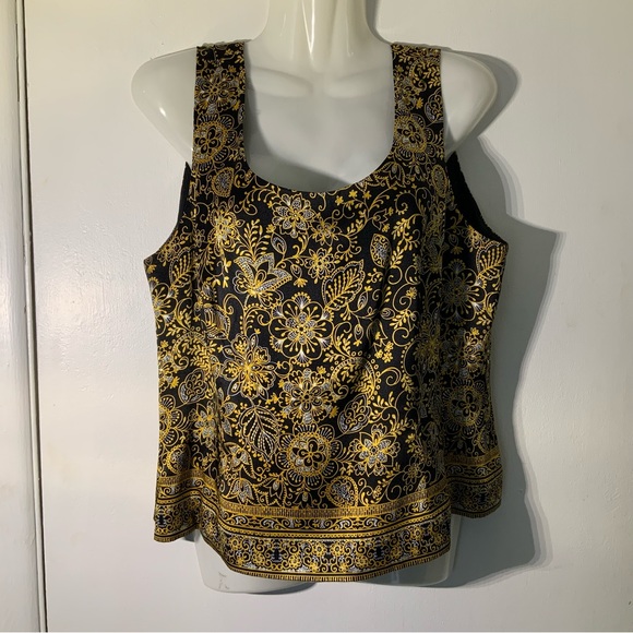 TAHARI Gold & Black SILK Floral Tank Top Persian Design Sz 14P - Picture 7 of 7